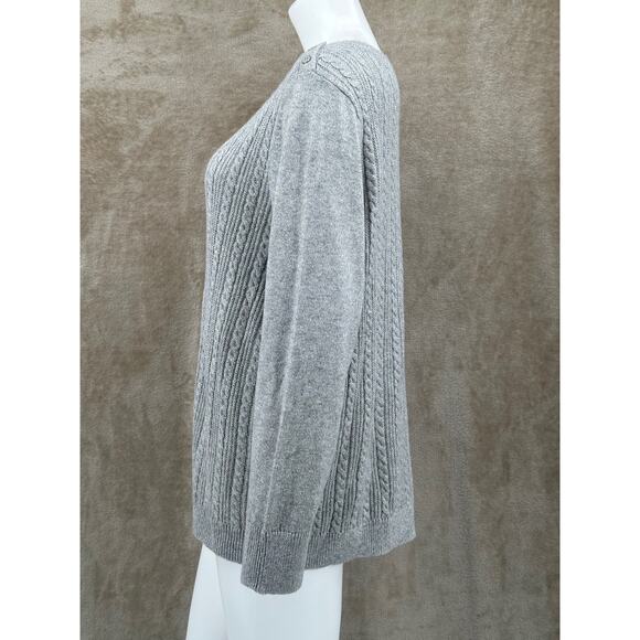 Talbots Sweater Womens 2X Gray Metallic Shimmer Cable Knit Fisherman Minimalist - Picture 4 of 10